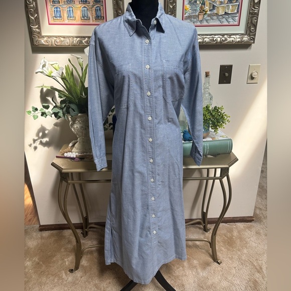 VTG EDDIE BAUER PRAIRIE COTTAGE CORE LIGHT BLUE CHAMBRAY DENIM MAXI DRESS SZ S-P - Picture 7 of 8